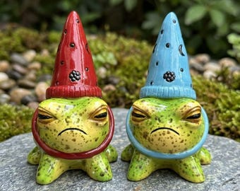 Whimsical Grumpy Frog Statue, Handmade Resin Figurine, Outdoor Garden Decor, Cute Frog Collectible