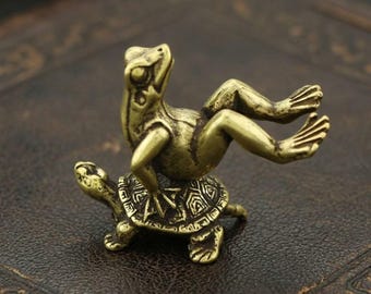 Solid Copper Frog Figurine | Sleeping Toad Tea Pet, Retro Desk Decor