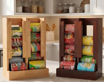 Wooden Can Organizer Dispenser, Pantry Countertop Food Holder, Kitchen Shelf Storage