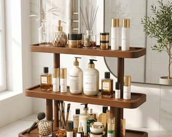 Tiered Wood Organizer Shelf, Mid Century Modern Japandi Display Stand
