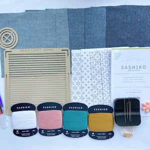 Kit japonés de sashiko: Kit de iniciación para bordado con reparación visible (Hecho en Japón)