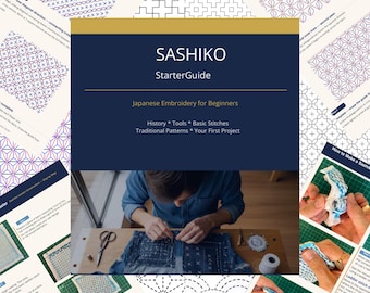 Sashiko PDF Anleitung | Japanische Stickerei für Anfänger | 12 Traditionelle Muster + 3 Projekte | 51-seitiges Ebook | Sofortiger digitaler Download
