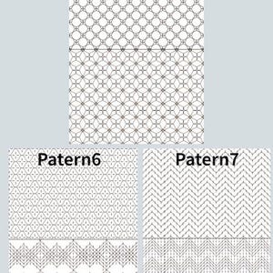 May include: Three panels displaying geometric patterns. The top panel has the text "Pattern5" above a repeating design of interconnected circles. The second panel shows a similar pattern with star-like shapes. The third panel has the text "Pattern6" and "Pattern7" above two different geometric designs.