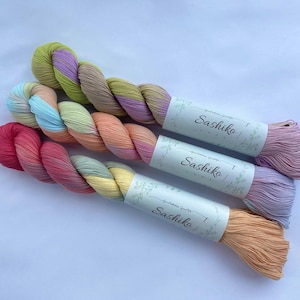 Sashiko-Garn, mehrfarbiges Stickgarn mit Farbverlauf, japanisches Sashiko-Garn 200 m, mercerisierte Baumwolle, Tabi-iro Guri Gura