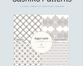 Kuguri-zashi Sashiko Schnittmusterbuch | 6 gewebte japanische Stickdateien (PDF Download)
