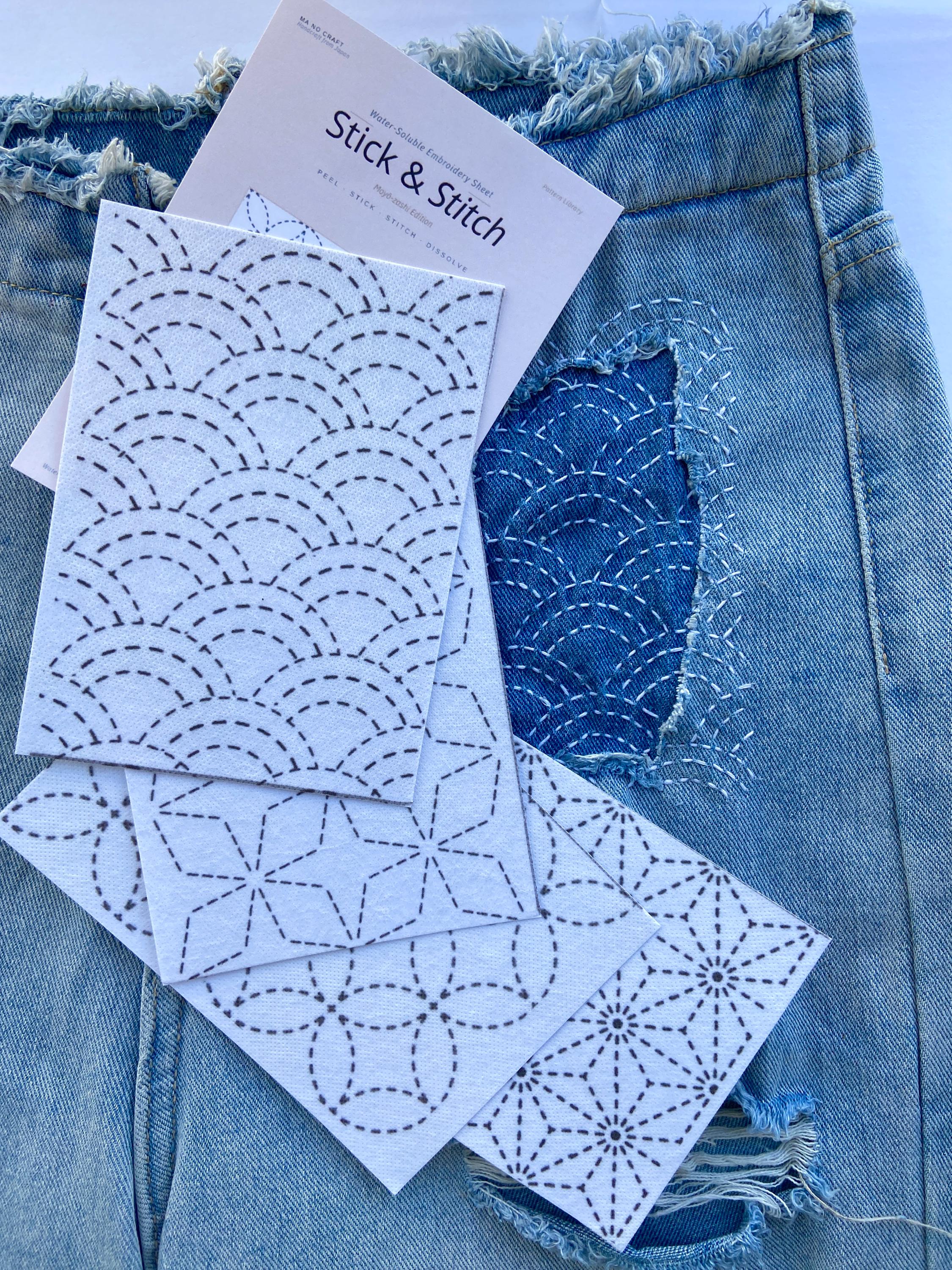 Sashiko Stick and Stitch Sheet | Moyo-zashi Pictorial Patterns | Seigaiha Asanoha Shippo