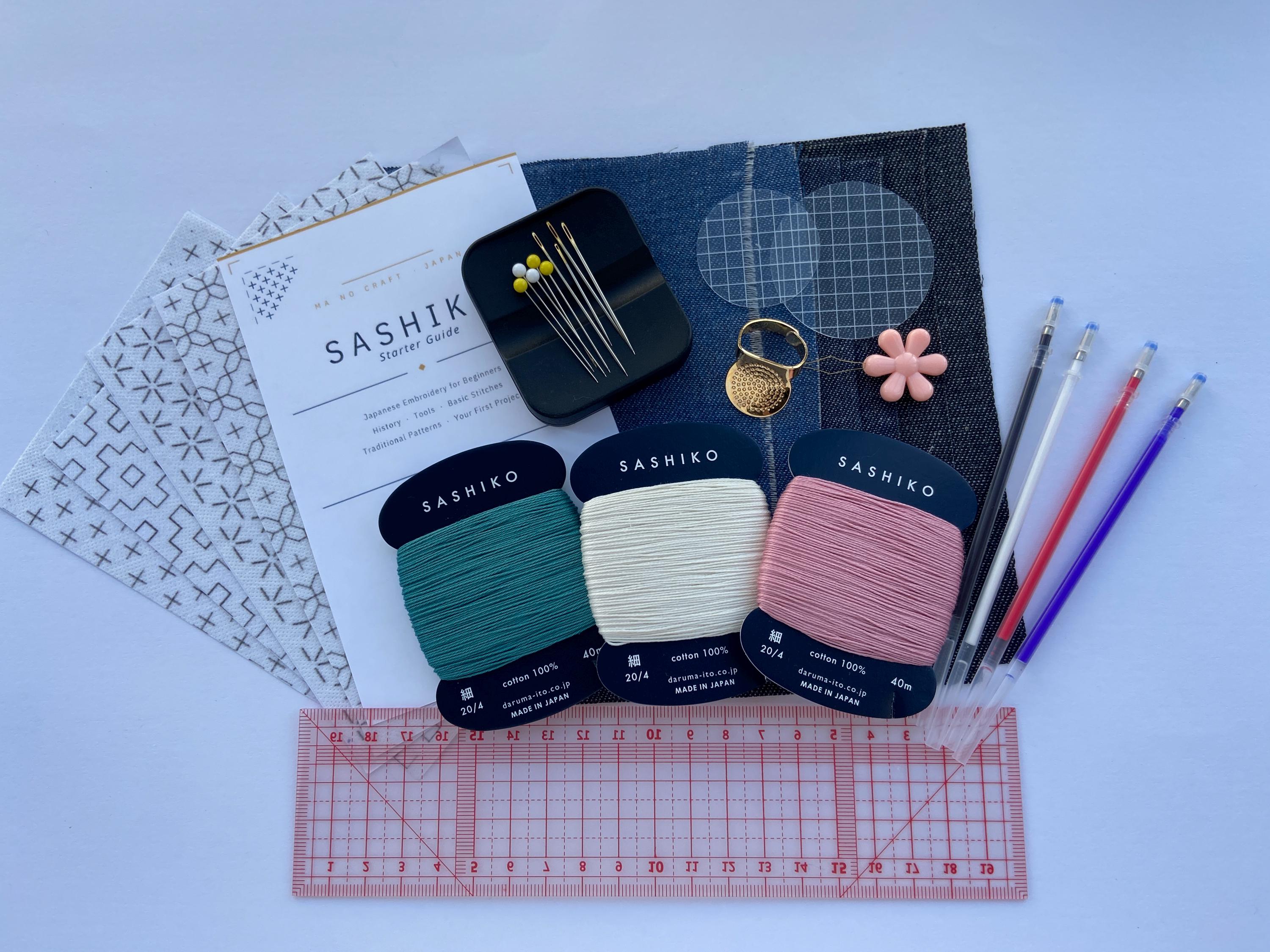 Japanese Sashiko Kit: Visible Mending Embroidery Starter Set (Made in Japan)