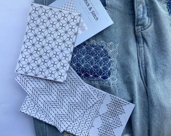 Sashiko Stick and Stitch Sheet | Kuguri-zashi Woven Pattern | Water Soluble Embroidery Transfer A4 |Peel Stick Stitch Dissolve Made in Japan