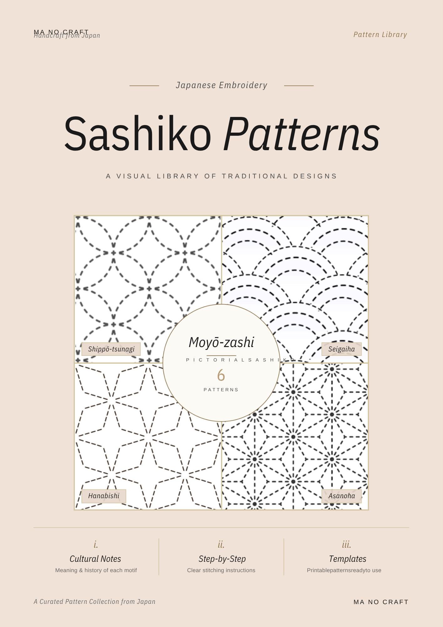 Moyo-zashi Sashiko Pattern Book | 6 Japanese Embroidery Designs (PDF Download)