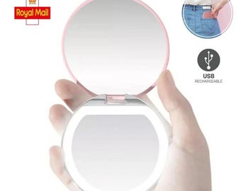 Compact Mirror With LED Light - USB Rechargeable Pocket