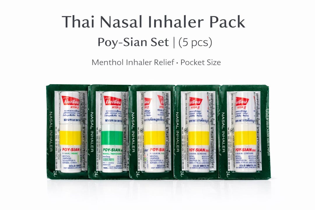 Pong Inhaler Thai Herbal Inhaler (poy-sian) 5 Pack – Dizziness Relief, Motion ...
