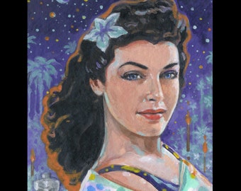 Tiki Pin Up Retro Portrait Original Painted ACEO Artwork 1/1  2.5 inch x 3.5 inch One Of A Kind Artwork.