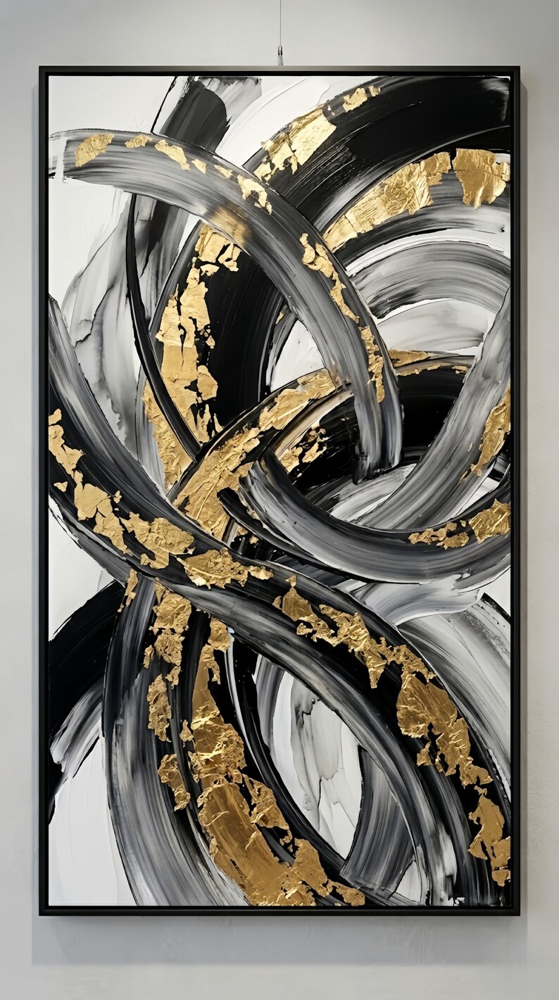 Large Original Black and White Abstract Oil Painting on Canvas,modern ...