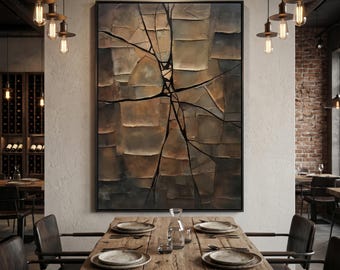 Textured Earthy Brown Wall Art Large Abstract Industrial Oil Painting Cracked Earth Heavy Impasto Palette Knife Canvas Modern MasculineDecor