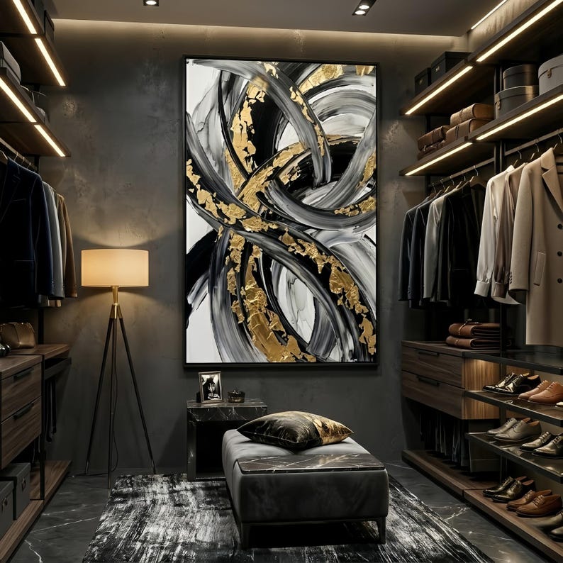 Large Original Black and White Abstract Oil Painting on Canvas,modern ...