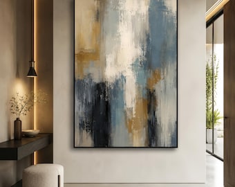 Blue Ochre Wall Art,Textured Abstract,Large Vertical Canvas,Mustard Yellow Art,Modern Industrial Decor,Wabi Sabi Artwork,Hand PaintedArtwork