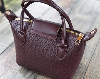 Mini sac à main de petite taille en cuir de luxe tressé pour femme