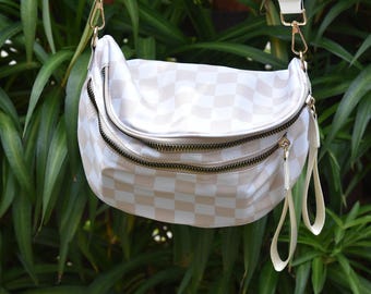 Sacs à bandoulière Sac banane pour femme Sac à bandoulière avec bandoulière réglable (beige)