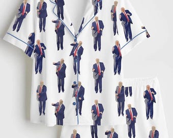 Grappige politieke pyjama, nachtkleding verkiezingscampagne 2024, patriottische Amerikaanse Leader Loungeset, zachte satijnen pyjama, uniek cadeau voor fans