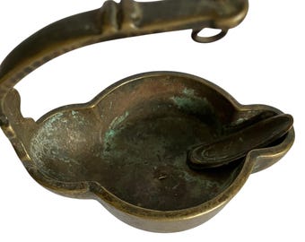 Antike Messing Froschlampe Bergbau Öllampe | Historische Grubenlampe Walöl Betty Lamp Vintage Bergmanns-Geleucht Hängend