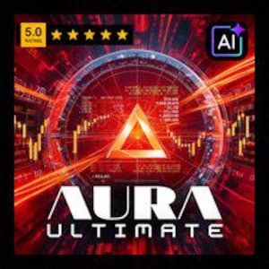 Puede incluir: Gráfico digital con esquema de color rojo y negro. La imagen presenta un triángulo central con el texto "AURA ULTIMATE" debajo. Una calificación de 5.0 estrellas está en la esquina superior izquierda y un logotipo "AI" en la esquina superior derecha.