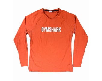 Gymshark Men's Long Sleeve Training Shirt Orange Graphic Gym Workout Tee XXL