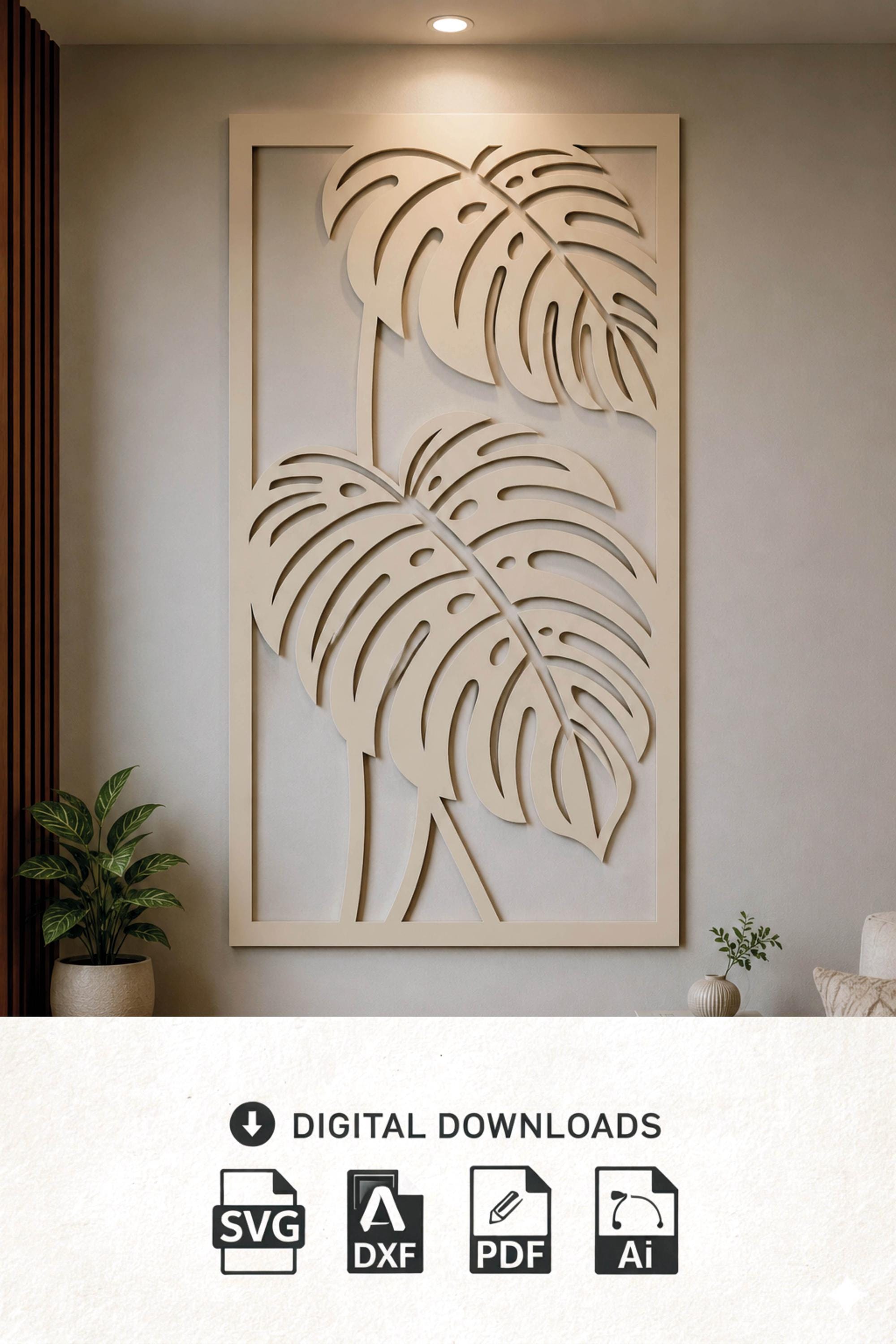 Monstera Leaf Laser Cut File: Tropical Wall Decor SVG (digital Download ...