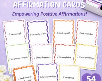 54 Affirmation Flash Cards Printable | Positive Quotes Self Help Download