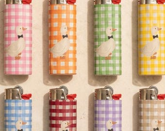 Duck Gingham Lighter Wrap | Waterproof Handmade Lighter Sticker | Pastel Duck Lighter Cover