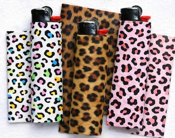 Leopard Print Lighter Wrap | Cute Animal Print Lighter Skins | Pink & Colorful Aesthetic | Waterproof Girly Lighter Sticker