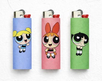 Best Friend Lighter Wrap Set | Cute Matching Lighter Skins | Girly Trio Design | BFF Gift Idea | Aesthetic Lighter Stickers