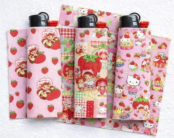 Cute Strawberry Lighter Wrap | Pink Kawaii Lighter Sticker | Strawberry Shortcake Inspired | Girly Aesthetic | Waterproof Lighter Skin