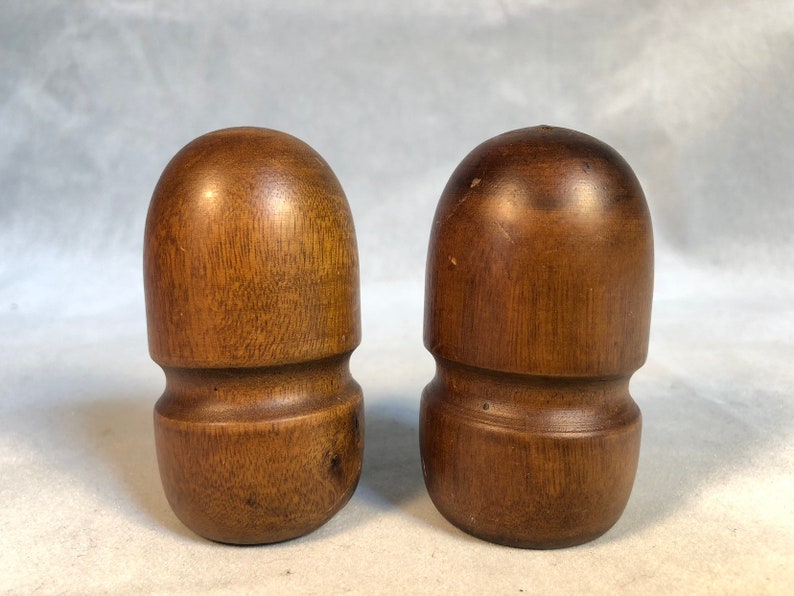 Vintage Mid Century Modern Teak Salt and Pepper Shakers Bullet Shape