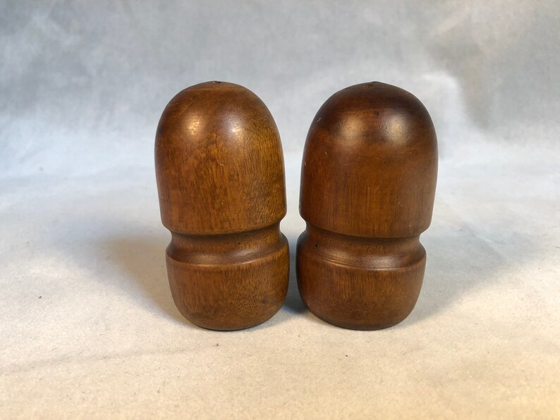 Vintage Mid Century Modern Teak Salt and Pepper Shakers Bullet Shape
