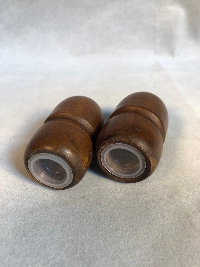 Vintage Mid Century Modern Teak Salt and Pepper Shakers Bullet Shape
