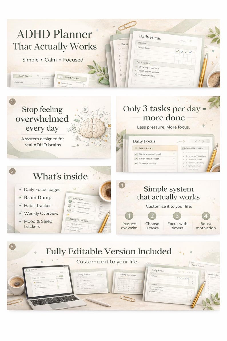 ADHD Planner Printable | Neurodivergent Daily Planner PDF | Focus ...