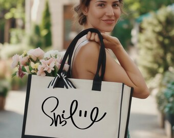 Smile Tote, Motivational Positivity Bag, Be Happy Smiley Tote