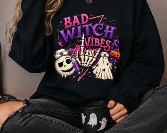 Bad Witch Vibes Nurse Sweatshirt - Spooky Halloween Nurse Ghost Shirt