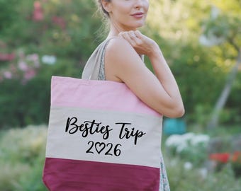 Custom Besties Trip Tote Bag, Personalized Vacation Bag