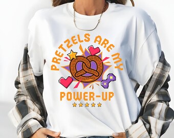 Pretzels Are My Power-Up Pixel Art T-Shirt - Cute Retro Gamer Foodie Tee
