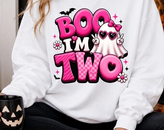 Boo I'm Two Pink Ghost Sweatshirt - Toddler Girl Halloween 2nd Birthday Shirt