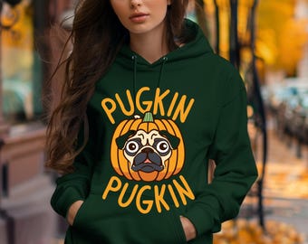 Pugkin Funny Halloween Hoodie - Cute Pug Pumpkin Dog Lover Graphic Sweatshirt