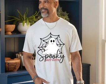Spooky But Cute Shirt | Cute Ghost Halloween T-Shirt | Spooky Season Tee | Spider Web Graphic Top | Funny Halloween Gift for Her