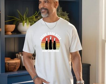 Drink Good Beer Vintage Sunset T-Shirt - Graphic Beer Bottle Tee