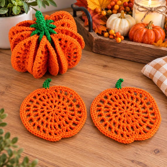 Pumpkin Coaster Set Crochet Pattern PDF + Video Tutorial