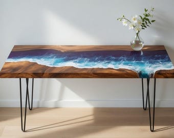 Resin wave console table, live edge ocean bar top table, Live Edge Sofa Table, Coastal Hallway Table, Handmade Luxury Furniture