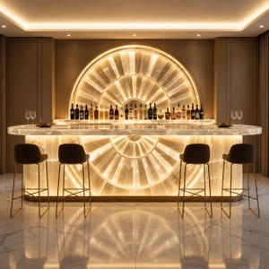 Luxury Backlit Selenite Bar Counter, Glowing White Crystal Home Bar, Handmade Stone Reception Counter for Hotel Villa Interior