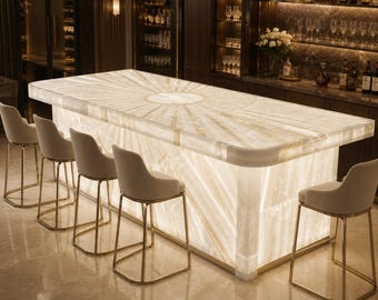 Benutzerdefinierte Selenit-Bar-Theke mit Hintergrundbeleuchtung, luxuriöse leuchtende Steininsel, handgefertigtes lichtdurchlässiges Hausbar-Top für die Villa Hotel Decor