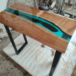 Teal and Black Epoxy River Console Table, Live Edge Wood Entryway Table, Modern Sofa Table, Handmade Hallway Furniture, Custom Statement