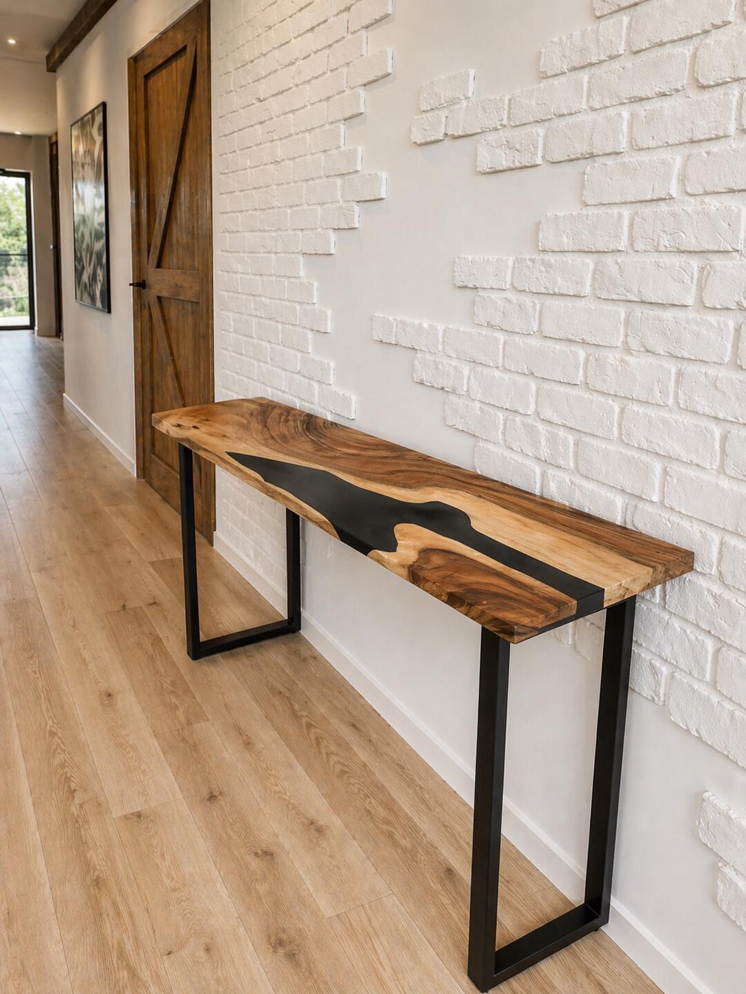 Black Epoxy River Console Table, Live Edge Wood Entryway Table, Modern ...